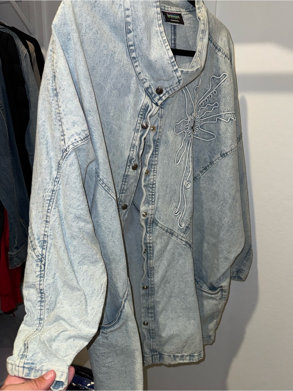 Oversized Washed Gray Embroidered Denim Jacket - Picture 3 of 7